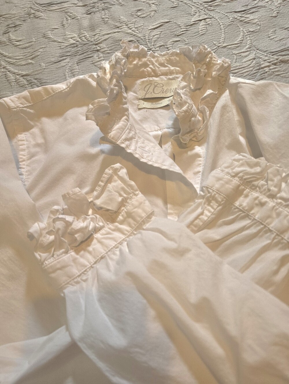J.Crew Re-Imagined White Cotton Ruffle Collar & Cuffs Blouse